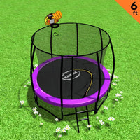 Classic 6ft Trampoline Free Ladder Spring Mat Net Safety Pad Cover Round Enclosure Basketball Set - Purple Sports & Fitness Kings Warehouse