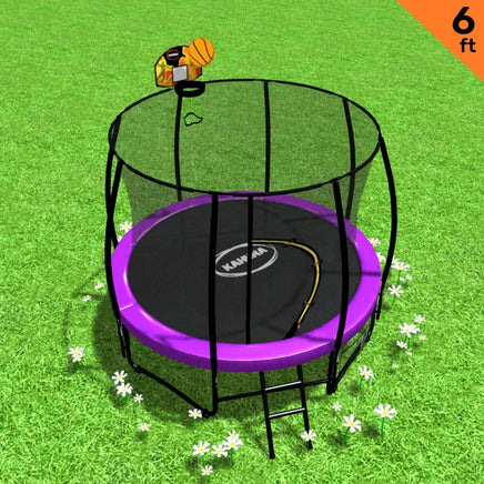 Classic 6ft Trampoline Free Ladder Spring Mat Net Safety Pad Cover Round Enclosure Basketball Set - Purple Sports & Fitness Kings Warehouse