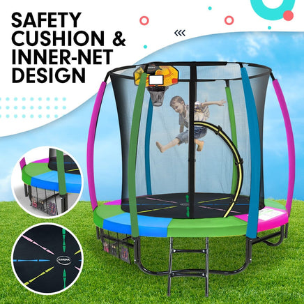 Classic 6ft Trampoline Free Ladder Spring Mat Net Safety Pad Cover Round Enclosure Basketball Set - Rainbow Kings Warehouse