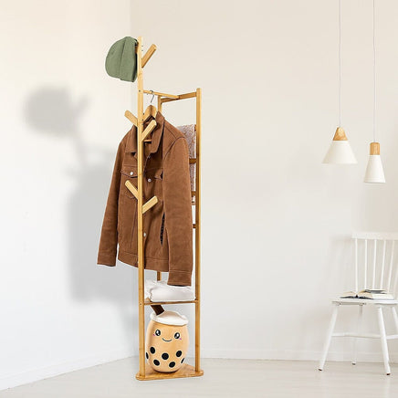 Clothes Coat Rack Garment Stand Shelf Wooden Tree Hanger Bag Hat Hook Holder Furniture Kings Warehouse