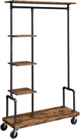 Clothing Garment Rack on Wheels with 5-Tier, Industrial Pipe Style, Rustic Brown Home & Garden Kings Warehouse