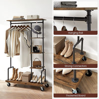 Clothing Garment Rack on Wheels with 5-Tier, Industrial Pipe Style, Rustic Brown Home & Garden Kings Warehouse