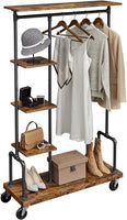 Clothing Garment Rack on Wheels with 5-Tier, Industrial Pipe Style, Rustic Brown Home & Garden Kings Warehouse