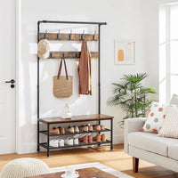 Coat Rack Stand with 9 Hooks and Shoe Rack with Industrial Style Sturdy Steel Frame Furniture Kings Warehouse