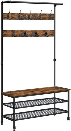 Coat Rack Stand with 9 Hooks and Shoe Rack with Industrial Style Sturdy Steel Frame Furniture Kings Warehouse