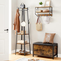 Coat Rack with 3 Shelves with Hooks Rustic Brown and Black Furniture Kings Warehouse