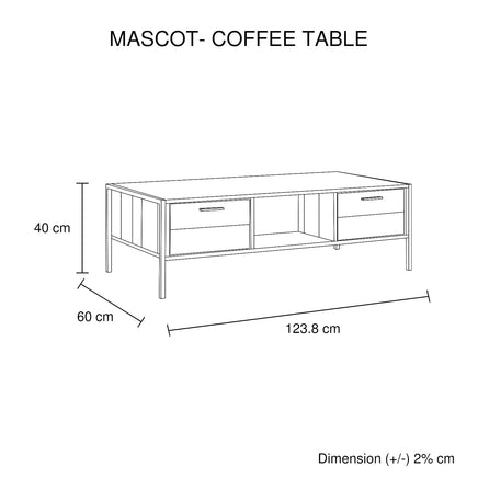Coffee Table 2 Drawers Particle Board Storage in Oak Colour Furniture Kings Warehouse