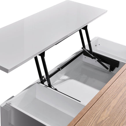 Coffee Table High Gloss Finish Lift Up Top MDF White Ash Colour Interior Storage Furniture Kings Warehouse