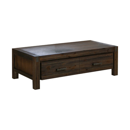 Coffee Table Solid Acacia Wood & Veneer 1 Drawers Storage Chocolate Colour Furniture Kings Warehouse