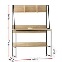 Computer Desk Bookshelf Storage 100CM Oak Furniture Kings Warehouse