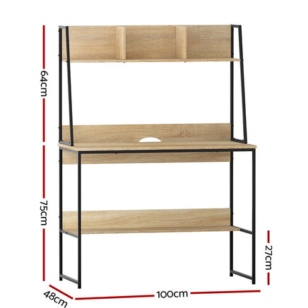 Computer Desk Bookshelf Storage 100CM Oak Furniture Kings Warehouse