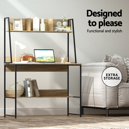 Computer Desk Bookshelf Storage 100CM Oak Furniture Kings Warehouse