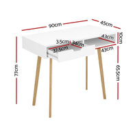 Computer Desk Drawer Cabinet Shelf White 90CM Furniture Kings Warehouse