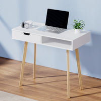 Computer Desk Drawer Cabinet Shelf White 90CM Furniture Kings Warehouse