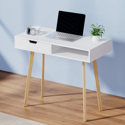 Computer Desk Drawer Cabinet Shelf White 90CM Furniture Kings Warehouse