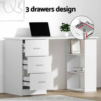 Computer Desk Drawer Shelf Cabinet White 120CM Furniture Kings Warehouse
