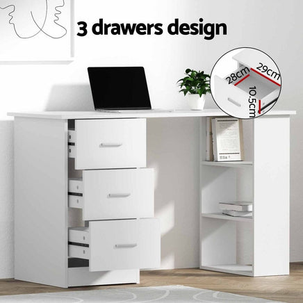 Computer Desk Drawer Shelf Cabinet White 120CM Furniture Kings Warehouse