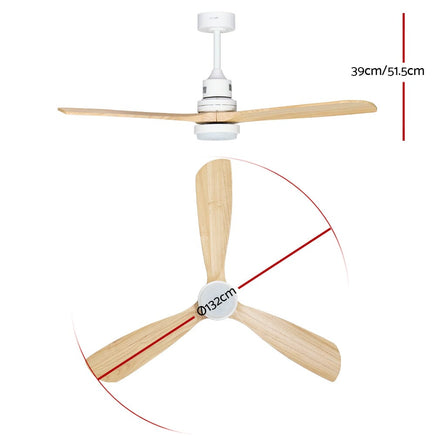 Devanti 52'' Ceiling Fan AC Motor LED Light Remote - Light Wood Appliances Kings Warehouse