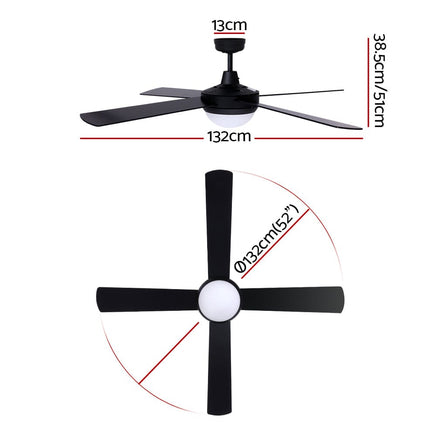 Devanti 52'' Ceiling Fan AC Motor w/Light w/Remote - Black Appliances Kings Warehouse