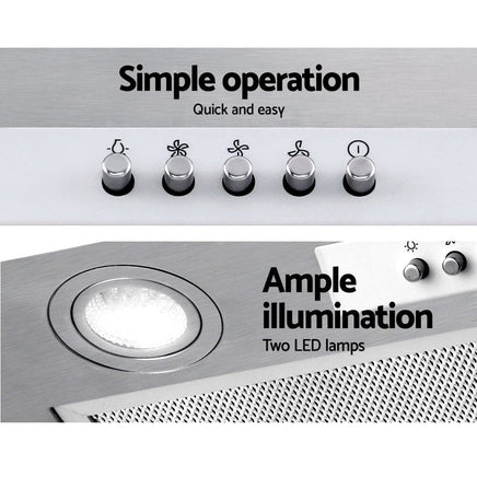 Devanti 520mm Range Hood 52cm Rangehood Stainless Steel Appliances Kings Warehouse