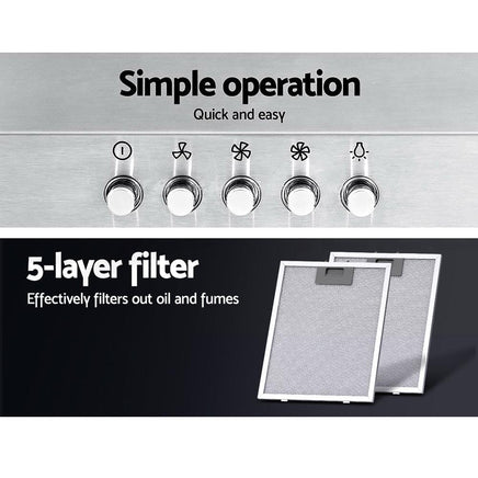 Devanti 900mm Range Hood 90cm Rangehood Stainless Steel Appliances Stocktake Sale Kings Warehouse