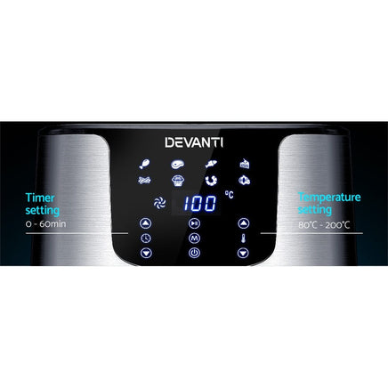 Devanti Air Fryer 7L LCD Fryers Stainless Steel Appliances Kings Warehouse
