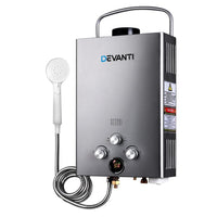 Devanti Portable Gas Water Heater 8L/Min With Pump LPG System Grey Outdoor Recreation Kings Warehouse