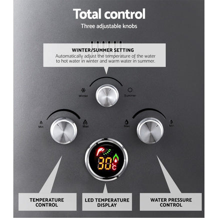 Devanti Portable Gas Water Heater 8L/Min With Pump LPG System Grey Outdoor Recreation Kings Warehouse