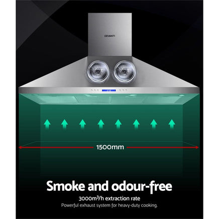 Devanti Range Hood Commercial Rangehood BBQ Hoods Kitchen Alfresco Canopy 1500mm Appliances Stocktake Sale Kings Warehouse