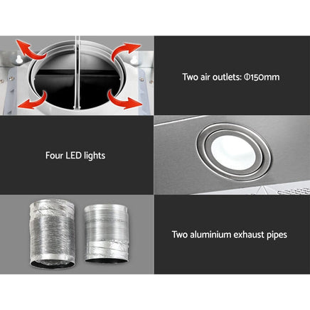 Devanti Range Hood Commercial Rangehood BBQ Hoods Kitchen Alfresco Canopy 1500mm Appliances Stocktake Sale Kings Warehouse