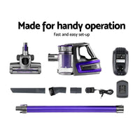 Devanti Stick Vacuum Cleaner Bagless Cordless 150W Purple Appliances Kings Warehouse