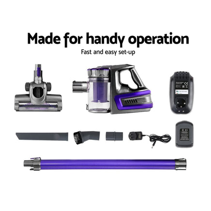 Devanti Stick Vacuum Cleaner Bagless Cordless 150W Purple Appliances Kings Warehouse