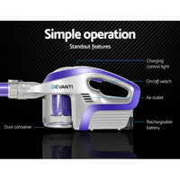 Devanti Stick Vacuum Cleaner Bagless Cordless 150W Purple Appliances Kings Warehouse
