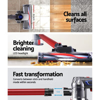 Devanti Stick Vacuum Cleaner Bagless Cordless Red 150W Appliances Kings Warehouse