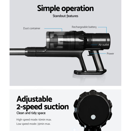 Devanti Stick Vacuum Cleaner Brushless Cordless 350W Grey Appliances Kings Warehouse