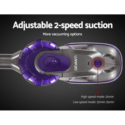 Devanti Stick Vacuum Cleaner Cordless Roller Brush 150W Purple Appliances Kings Warehouse