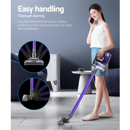 Devanti Stick Vacuum Cleaner Cordless Roller Brush 150W Purple Appliances Kings Warehouse
