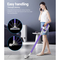 Devanti Stick Vacuum Cleaner Roller Brush Cordless 150W Purple Appliances Kings Warehouse