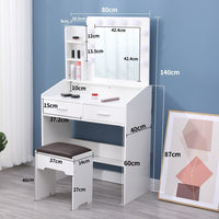 Diana Vanity Set with Shelves Cushioned Stool and Lighted Mirror- White Furniture Kings Warehouse