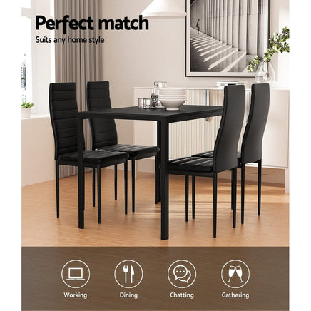 Dining Chairs and Table Dining Set 4 Chair Set Of 5 Wooden Top Black dining Kings Warehouse