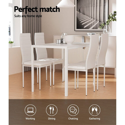 Dining Chairs and Table Dining Set 4 Chair Set Of 5 Wooden Top White dining Kings Warehouse