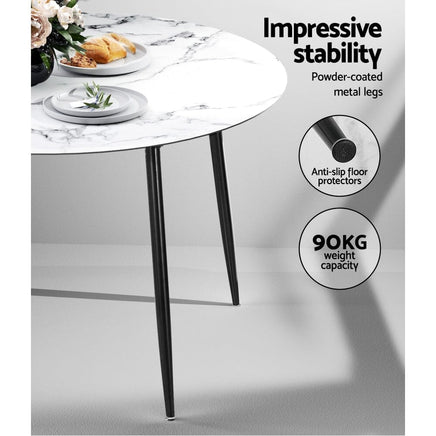 Dining Table Round Wooden Table With Marble Effect Metal Legs 110CM White Kings Warehouse