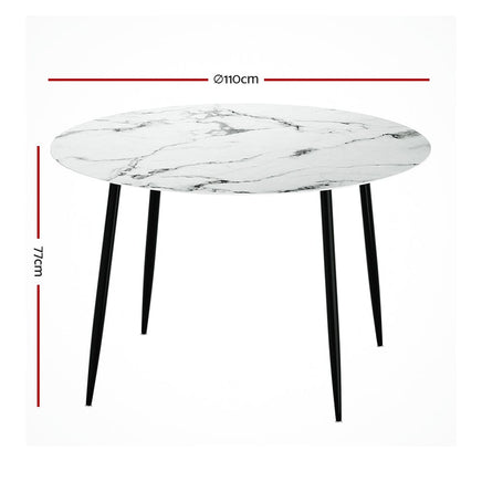 Dining Table Round Wooden Table With Marble Effect Metal Legs 110CM White Kings Warehouse