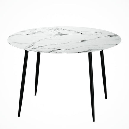 Dining Table Round Wooden Table With Marble Effect Metal Legs 110CM White Kings Warehouse