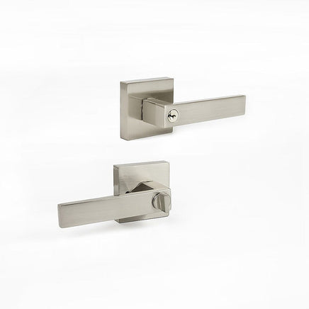 Door Handle Set Lever Key Lock Function Square Satin Nickel Home & Garden Kings Warehouse