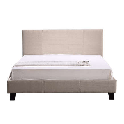 Double Linen Fabric Bed Frame Beige Furniture Kings Warehouse