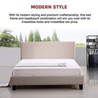 Double Linen Fabric Bed Frame Beige Furniture Kings Warehouse