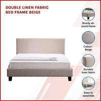 Double Linen Fabric Bed Frame Beige Furniture Kings Warehouse