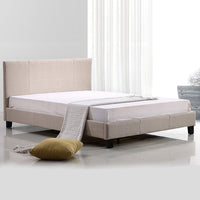 Double Linen Fabric Bed Frame Beige Furniture Kings Warehouse
