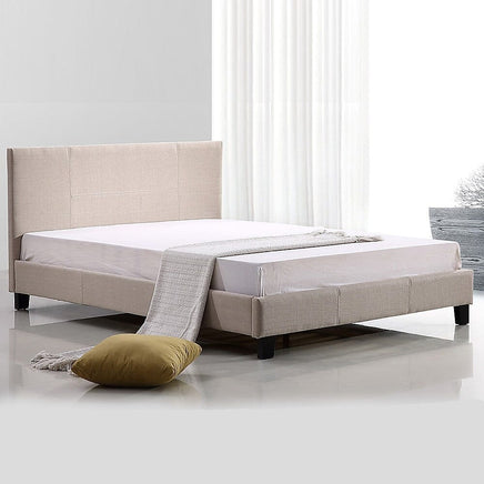 Double Linen Fabric Bed Frame Beige Furniture Kings Warehouse